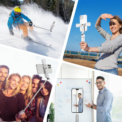 Mini Phone Tripod Stand,MQOUNY 38" Phone Tripod &Selfie Stick with Wireless Rechargeable Remote & Removable Light, Extendable Tripod Stand 360 Rotation Compatible with Phone&Android Samsung (White)