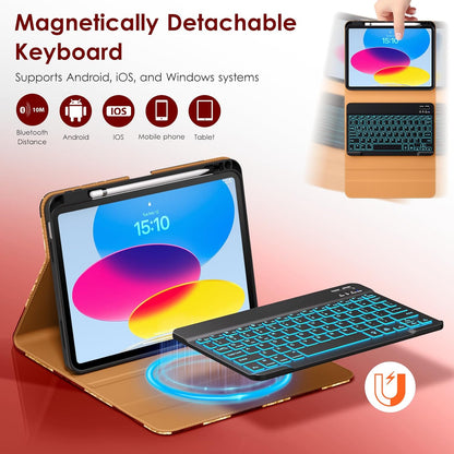 DTTO for iPad 11th (A16)/ 10th Generation Case with Keyboard (2025/2022), 7 Colors Backlit Wireless Detachable Keyboard Leather Folio Cover with Pencil Holder & Pocket, US Flag