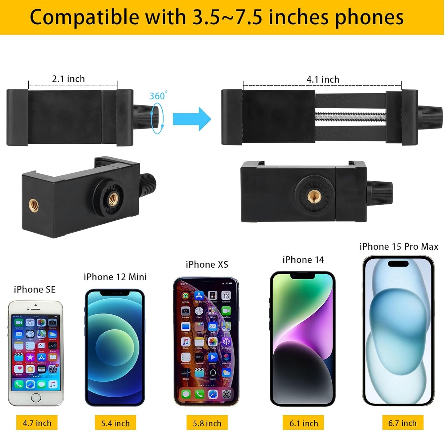 Portable Flexible Cell Phone Holder Stand for Treadmill/Stroller/Elliptical/Car/Bike/Shopping Cart,Compatible with 3.5~7.5" iPhone/Smartphone, 27.5 inch/70cm Long Arm for Cellphone