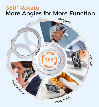 MAGIC JOHN for iPhone 15 Case 360° Rotatable Magnetic Invisible Stand, Fit for MagSafe 15 Phone Case, 16FT Military Grade Shockproof for iPhone Case with Kickstand, Clear