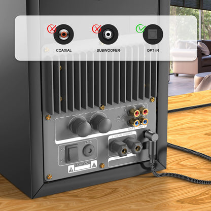 EMK 90 Degree Right Angle Optical Audio Cable [4ft/1.2M] - 360° Rotatable Digital Toslink SPDIF Cable for Soundbar to TV, Home Theater - Black Fiber Optic Cable with Angled Connector