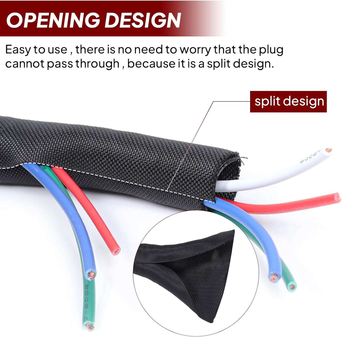 Black Braided Cable Management Sleeves Wire Loom Tubing Cord Protector Self-Wrapping (3/4"-12Feet)