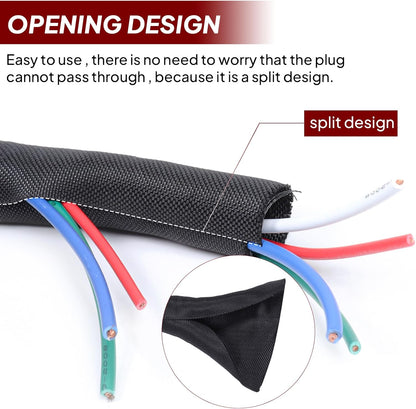 Black Braided Cable Management Sleeves Wire Loom Tubing Cord Protector Self-Wrapping (3/4"-12Feet)