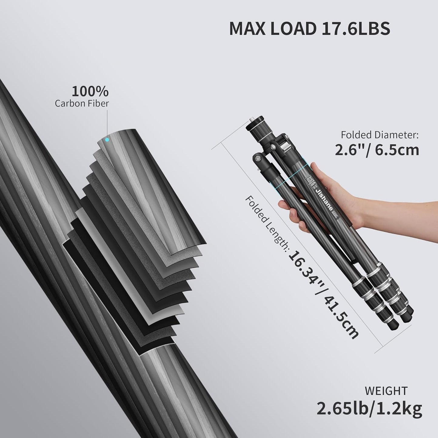 Carbon Fiber Camera Tripod, 62" Professional Video Tripod for Camera with 360° Ball Head, 1/4" Arca QR Plate, Compact Lightweight Travel Monopod for DSLR/Smartphone, Max Load 17.6 lbs/8kg