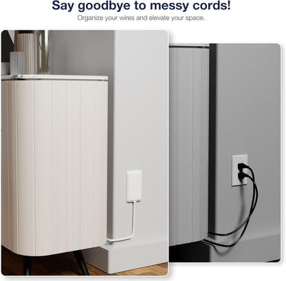 Flat Plug Extension Cord 6FT - 3 Outlets Power Strip with Ultra Thin Detachable Baby Proofing Outlet Cover Behind TV Furniture ETL Listed 13A 125V 1625W White