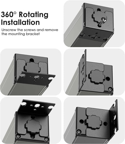JUNNUJ Heavy Duty Power Strip Wall Mount, 20 Amp Surge Protector 1200J Metal 8 Outlet Under Desk Mounted 20A, Garage Power Bar Table Socket Industrial Outlets 6-20R T-Slot, 15FT 12AWG Extension Cord