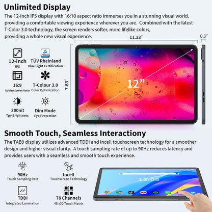 12 Inch Tablet Android 15 Tablets, 2025 Upgraded Android Tablet with Keyboard, 24GB RAM+256GB ROM(1TB Expand), Octa-Core, 2K 2000x1200 Display, 16MP Dual Camera, 8000mAh, 2.4G/5G WiFi, GPS (Black)