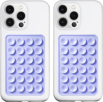 2 Pack Silicone Suction Phone Case Mount, Silicon Adhesive Phone Grip for Smartphones, Hands-Free Mirror Shower Phone Holder for Selfies, Tiktok Videos (Lavender)