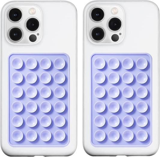 2 Pack Silicone Suction Phone Case Mount, Silicon Adhesive Phone Grip for Smartphones, Hands-Free Mirror Shower Phone Holder for Selfies, Tiktok Videos (Lavender)