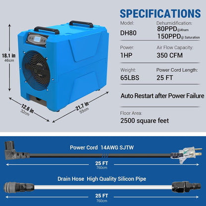 MOUNTO Commercial Dehumidifier, 150 Pint High-Capacity, Includes Pump Drain Hose for Water Damage Restoration, Ideal for Basements, Warehouses & Job Sites