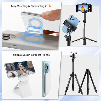 Phone Stand, Foldable Magnetic Phone Tripod, Angle Adjustment & Strong Magnets PU Leather Phone Stand, Compatible with All Smart Phone 16/15/14/13/12 (White)