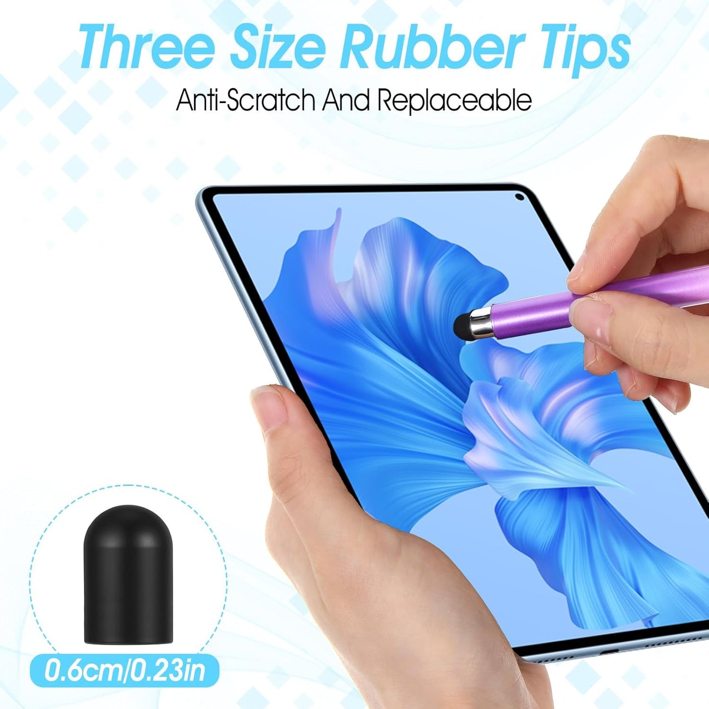 30PCS Stylus Tips Replacement Tips Only, 0.6cm/0.23in Black Silicone Tips for Stylus Pens High Sensitivity Stylu Tips,No Scratches, Universal Stylus Ends