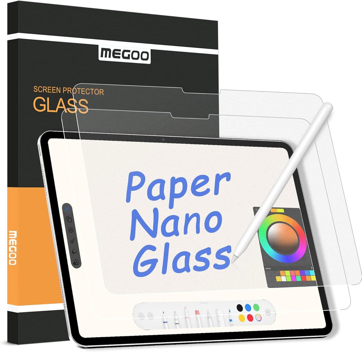 Megoo Paper Glass Screen Protector for iPad Air 13 Inch M2-M3(2024-2025 6/7th Gen),Anti-Glare/Writing Like on Paper/Matte Tempered Glass/Protective Case Compatible, 2-Pack