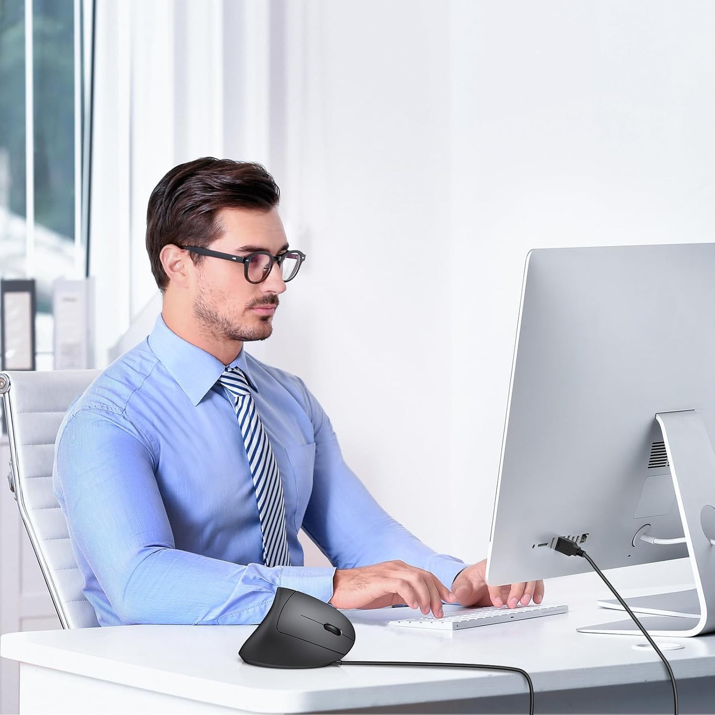 TECKNET Wired Mouse, 6400 DPI Ergonomic Mouse 6 Buttons Silent Mouse 4 Adjustable DPI Vertical Mouse Compatible with Windows/Chrome/Laptop/Computer