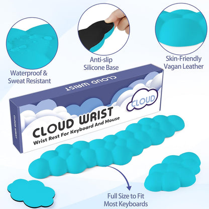 Cloud Wrist Rest for Keyboard and Mouse, Memory Foam PU Leather Keyboard Wrist Rest with Ergonomic Support, Non-Slip Base, Cute Arm Rest Pad & Palm Cushion, Office Desk Accessory, Scuba Blue