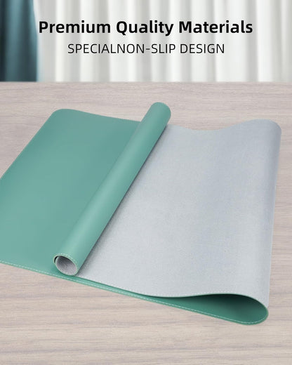 Leather Desk Pad Protector, Mouse Pad, Office Mat, Non-Slip PU Leather Blotter, Laptop Desk Pad, Waterproof Writing Pad for Office and Home (Light Green, 31.5" x 15.7")