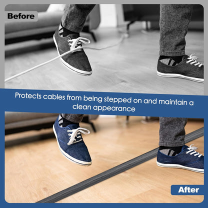Floor Cord Cover for Wires on Floor Self Adhesive Cord Hider Floor Cable Management Wire Covers for Cords Protector Prevent Cable Trips Cord Cavity W 0.32" x H 0.32", Deep Gray Wood, 3.3Ft