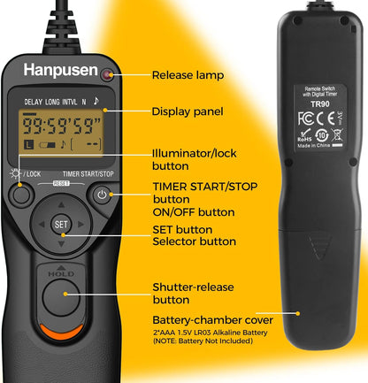 Camera Wired Intervalometer Remote Control - Cameras Timer Shutter Release for Canon 90D; for Olympus E-M1X E-M1-II E-M1-III E-M5-III; for Fuji;Replaces RS-60E3, Fujifilm RR-100 and Olympus RM-CB2