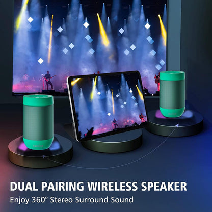 comiso Bluetooth Speaker with IP65 Waterproof,5.3 Bluetooth,TWS Pairing,Support TF Card,Portable Wireless Speaker for iPhone Samsung and More-Green