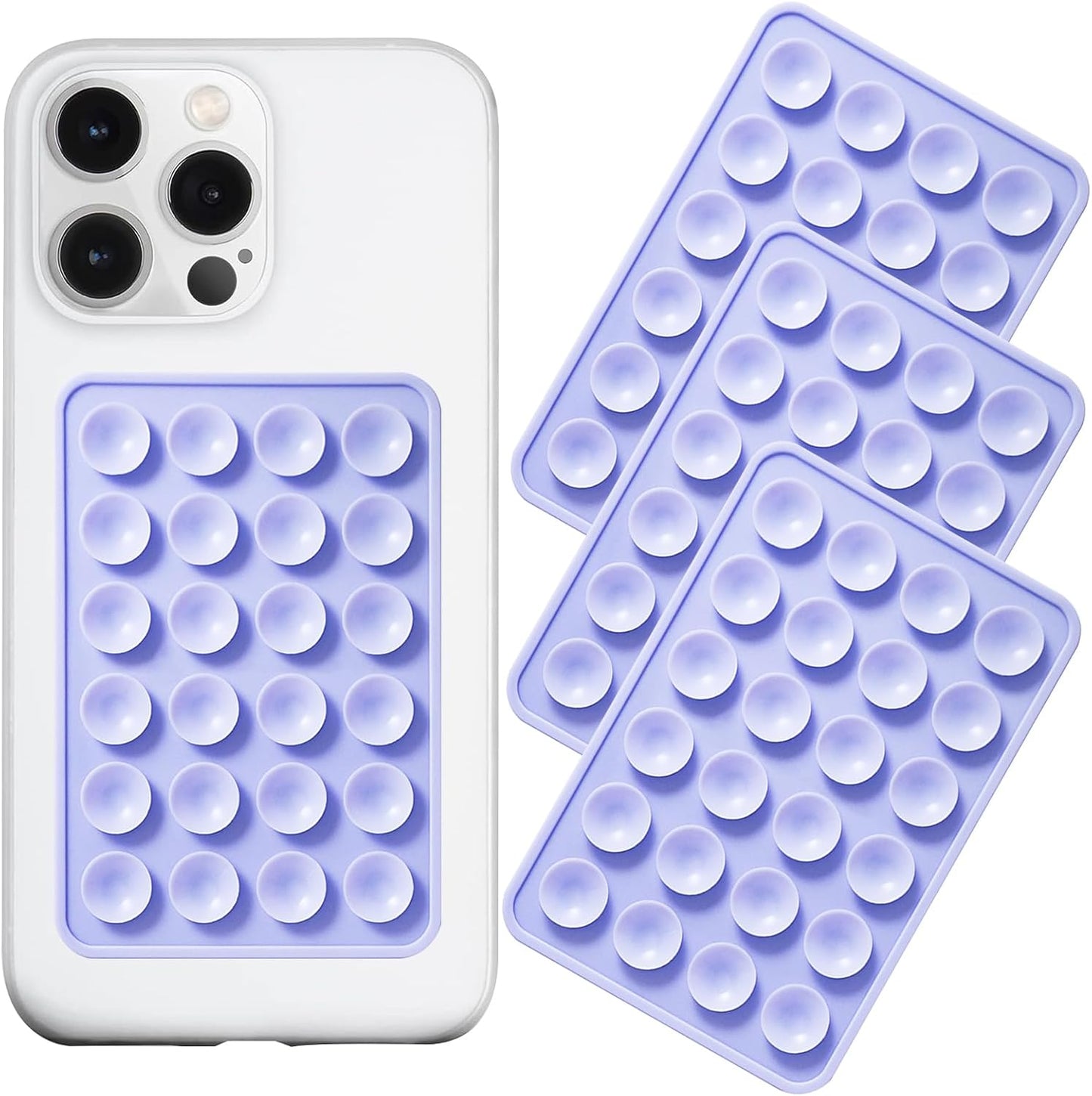 Silicone Suction Phone Case Mount 3 Pack, Silicon Adhesive Suction Cup Phone Mount, Non Slip Sticky Phone Grip for Cellphone, Strong Grip Holder for Selfies and Videos (Lavender)