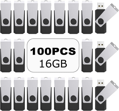 TOPESEL 100PCS 16GB Bulk USB 2.0 Flash Drive Swivel Memory Stick Thumb Drives Pen Drive (16G, 100 Pack, Black)