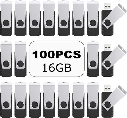 TOPESEL 100PCS 16GB Bulk USB 2.0 Flash Drive Swivel Memory Stick Thumb Drives Pen Drive (16G, 100 Pack, Black)