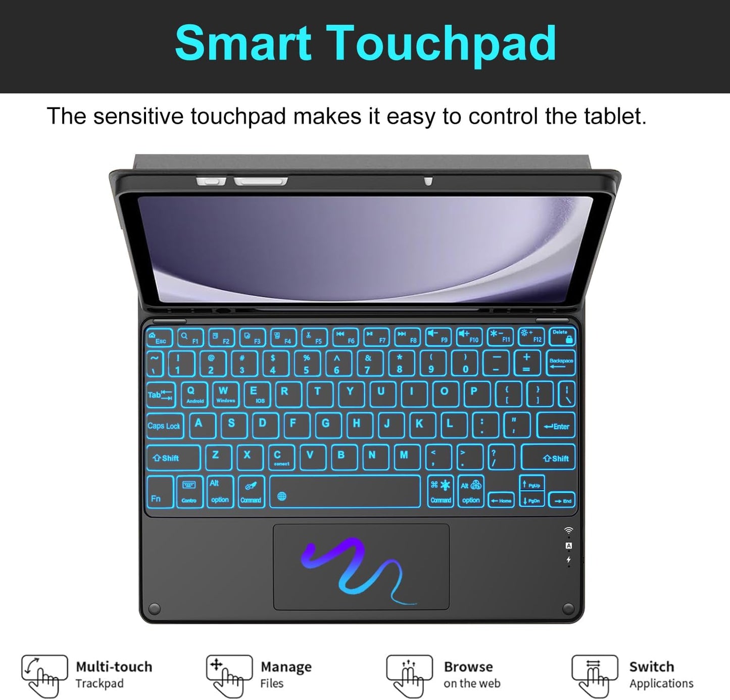 Backlit Touchpad Keyboard Case for Samsung Galaxy Tab A9 Plus 5G 11 Inch 2023 Model (SM-X210/X215/X216/X218), Magnetic Detachable Keyboard Cover with S Pen Holder for Galaxy Tab A9+ 11", (Black)