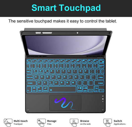 Backlit Touchpad Keyboard Case for Samsung Galaxy Tab A9 Plus 5G 11 Inch 2023 Model (SM-X210/X215/X216/X218), Magnetic Detachable Keyboard Cover with S Pen Holder for Galaxy Tab A9+ 11", (Black)