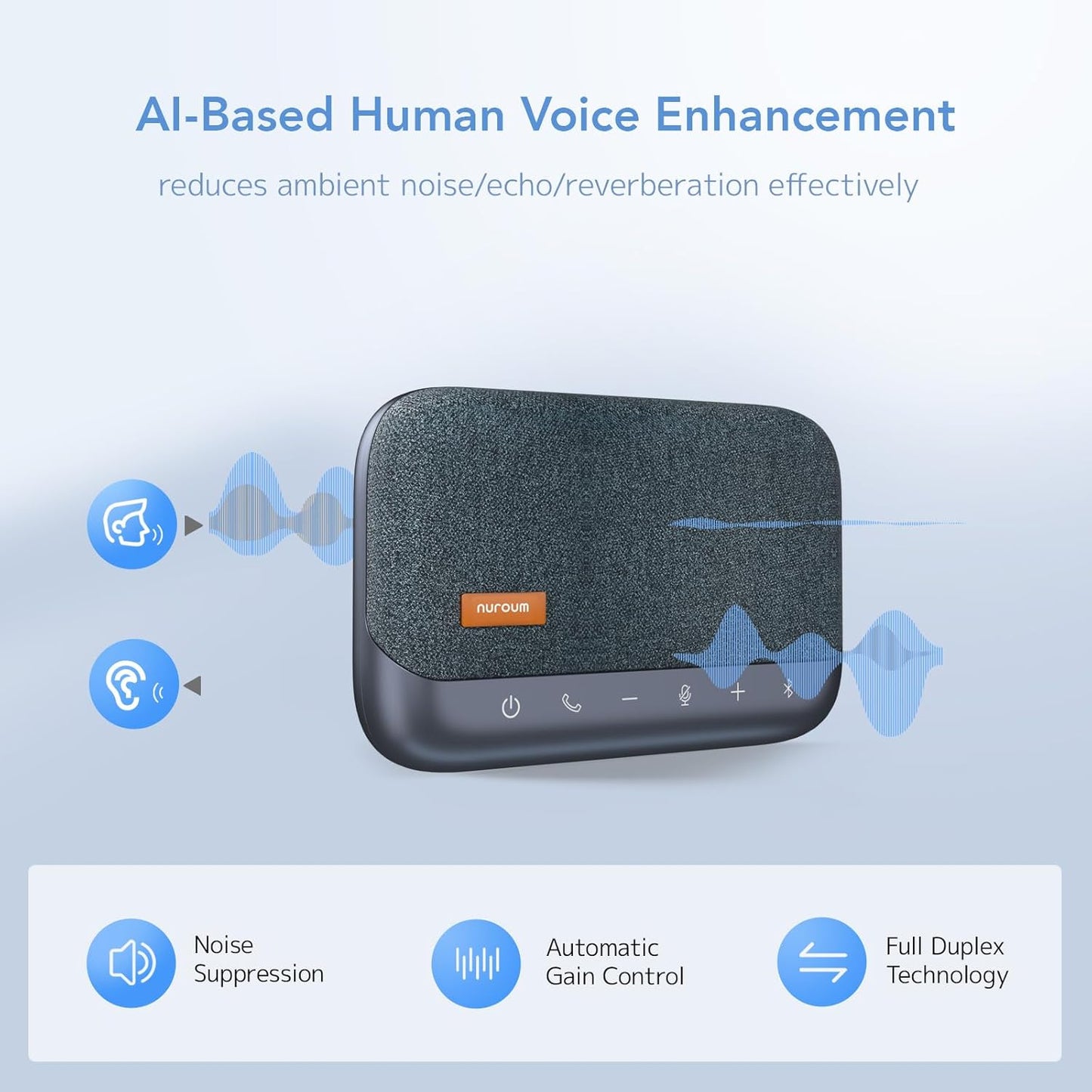 NUROUM A15 Conference Speaker and Microphone, Portable&Scalable Bluetooth Wireless Speakerphone, 360° Voice Pickup, Daisy Chian for Calls/Computer/PC/Laptop/Desktop via Bluetooth/Dongle/USB-A/C Blue