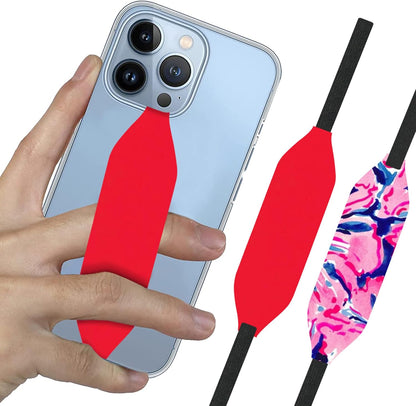 Phone Grip Strap - Reversible Finger Holder for Phone Back, Customizable Anti-Slip Design, Wireless Charging Compatible Detachable Holder for iPhone - Red & Red Tie dye