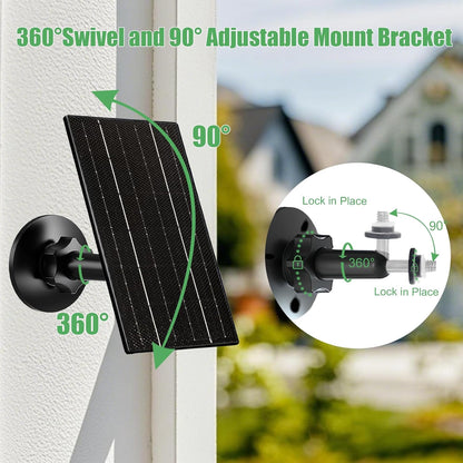 Zivif 4W Solar Panel for Security Camera, Solar Panel Charger with USB & USB-C Cable, Compatible with Rechargeable Battery Powered Cameras, 360° Adjustable Mount (2 Pack)