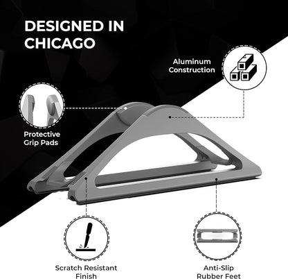 HumanCentric Vertical Laptop Stand for Desks in Space Grey, Upright Adjustable Holder to Dock Apple MacBook, MacBook Pro, and Other Laptops to Organize Work & Home Office, Automatic Grip