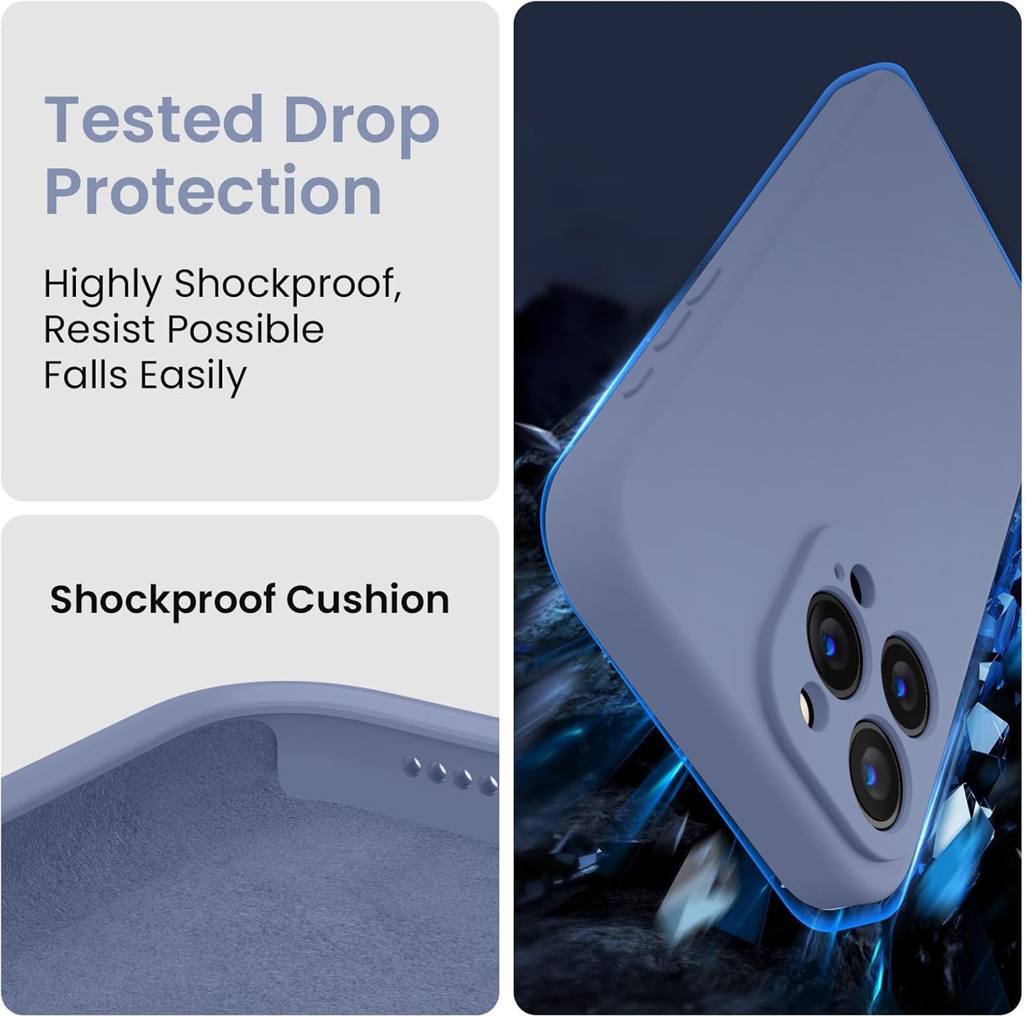 FireNova Designed for iPhone 15 Pro Max Case, Silicone Upgraded [Camera Protection] Phone Case with [2 Screen Protectors], Soft Anti-Scratch Microfiber Lining Inside, 6.7 inch, Lavender Gray