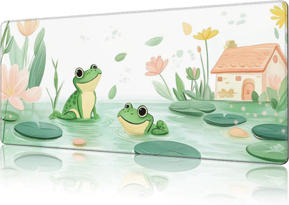 Mouse Pad Large Cute and Whimsical Frogs Non-Slip Gaming Desk Mat with Stitched Edge Laptop Keyboard Desk Pad for Work Home Gaming (35.4 x 15.7 Inches)
