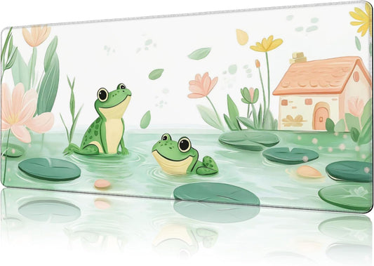 Mouse Pad Large Cute and Whimsical Frogs Non-Slip Gaming Desk Mat with Stitched Edge Laptop Keyboard Desk Pad for Work Home Gaming (35.4 x 15.7 Inches)