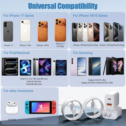 Dual Port USB A/C Charger for iPhone 16 Pro 10FT Woven USB C Fast Cable,2Pack Double Type A/C Charger Block Type C Nylon Braided Cable Cord for iPhone 16 Pro Max/16 Pro/16e,15 ProMax/15 Plus,iPad Pro