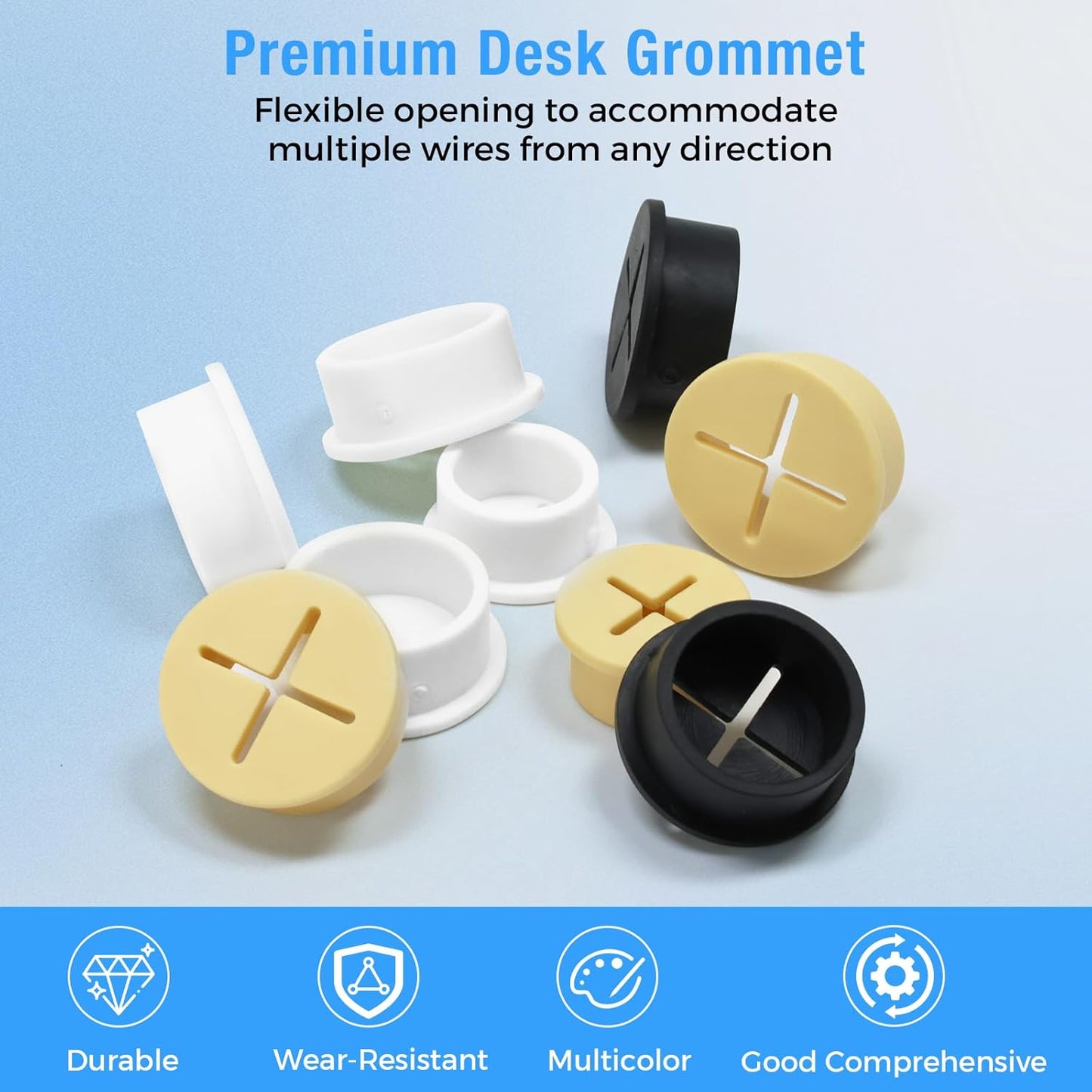Desk Grommet, 3/4 in 20 mm Silicone Rubber Grommets, White Desk Hole Cover for Cables, Flexible Wall Cord Pass Through Grommet for Office Table Computer Home Furniture Wire Organizer-15 Pcs