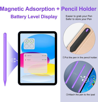 Stylus Pen for iPad 2018-2025 with Palm Rejection, Apple Pencil for Pad11th/10th/9th/8th/7th/6th Gen, iPad Pro 11/12.9 inch, New iPad Air 2025 11&13-inch(M3/2) /5th/4th/3th Gen, iPad mini 6th/5th