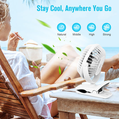 BESKAR Portable Clip on Fan Rechargeable, 4 Speeds Small Battery Operated Fans, USB Desk Fan with Strong Airflow, Sturdy Clamp Fans for Golf Cart Office Outdoor Travel Camping