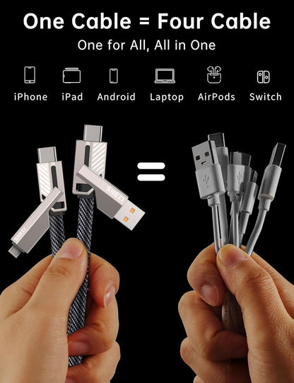 【One is Enough】 4-in-1 USB C to Micro Cable, High-Speed Charging & Fast Data Transfer,CarPlay & Android Auto Support Multi Charger Cord Combo Micro/Type C/USB A for iPhone/Samsung/iPad,5FT
