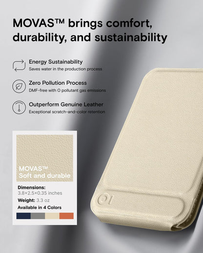 MOFT Phone Tripod Wallet, 3 in 1 Phone Stand MagSafe Wallet, NFC-Supported Magnetic Phone Stand, MOVAS Vegan Leather Adjustable Card Holder, Earthen Beige