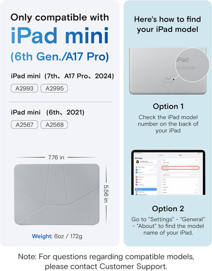 MOFT Dynamic Folio Case for iPad mini 7 A17 Pro 2024 & iPad mini 6th A15 2021, 8.3 Inch Silm Magnetic Stand Case with 20+ Viewing Angles, Auto Wake/Sleep, Ultra Thin, Cement x Sapphire