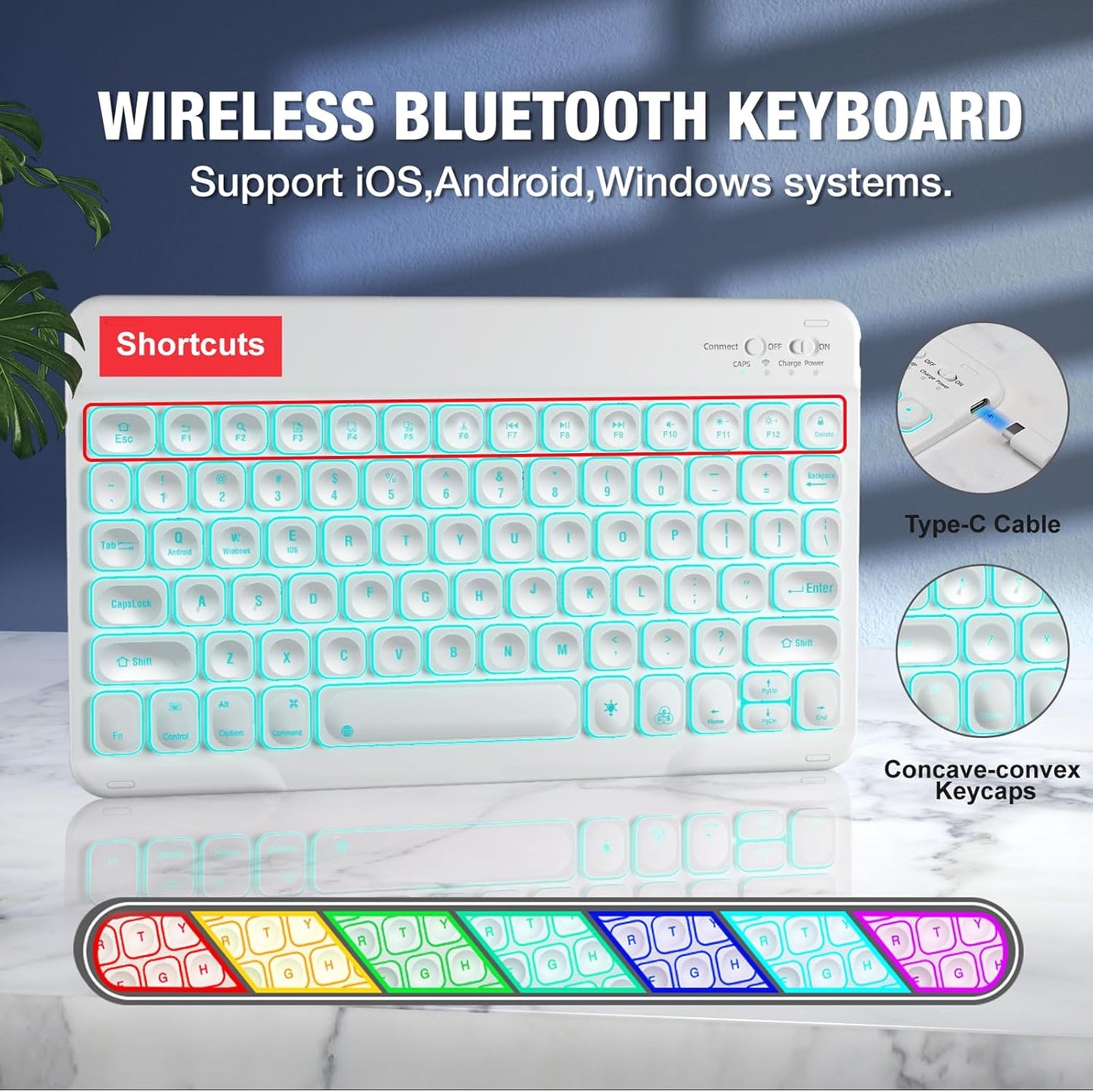 BLUTLOTUS Keyboard Case for iPad 7th/8th/9th Generation 10.2'' 2019/2020/2021, 360° Rotatable Magnetic Keyboard Case with Pencil Holder Groove, 7 Color Backlit Wireless Detachable Keyboard (Sky Blue)