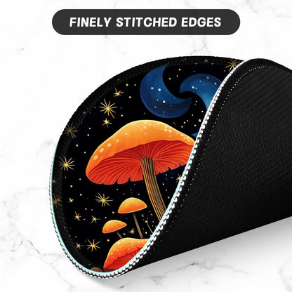 ITNRSIIET Round Mouse Pad with Stitched Edge Premium-Textured Waterproof Non-Slip Rubber Base Desktop Protection Mat Diameter 8.7 inches, Cat and Mushroom