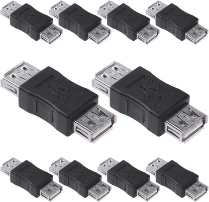Cmple - [10 Pack USB Female to Female Coupler Adapter Straight Bridge USB 2.0 Type-A Jack to Jack Extension Connector Converter High Speed Data Transfer Charger Cable Extender