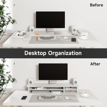 Fenge Monitor Stand, Dual Monitor Riser, 42.5inch Large Desk Computer Monitor Stand Riser with Drawer, 2 Tier Wood & Acrylic Desktop Organizer for Computer, Laptop, Printer, TV Screen Riser