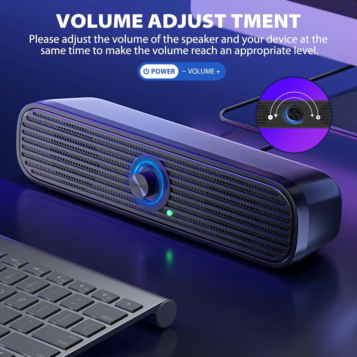 1Mii Computer Speakers for Desktop Laptop Tablet, USB Powered PC Speakers, Small Speakers Wired with Volume Control for Cellphone Pad MP3, Stereo Sound with 3.5mm Audio Plug for Windows Mac Linux PCs
