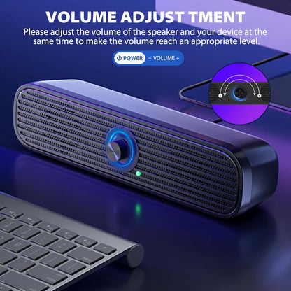 1Mii Computer Speakers for Desktop Laptop Tablet, USB Powered PC Speakers, Small Speakers Wired with Volume Control for Cellphone Pad MP3, Stereo Sound with 3.5mm Audio Plug for Windows Mac Linux PCs