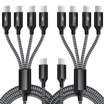 USB C Splitter Multi Charging Cable 2Pack, Dual Type C Charger Cord,4 in 1 Multiple Nylon Braided Cable with 4 Type-C Connectors Compatible with iPhone 15 Pro Max/Samsung Galaxy/Tablets/Google-5FT.