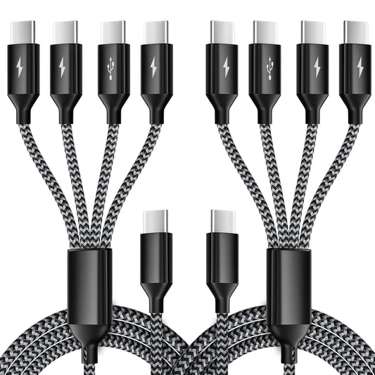 USB C Splitter Multi Charging Cable 2Pack, Dual Type C Charger Cord,4 in 1 Multiple Nylon Braided Cable with 4 Type-C Connectors Compatible with iPhone 15 Pro Max/Samsung Galaxy/Tablets/Google-5FT.